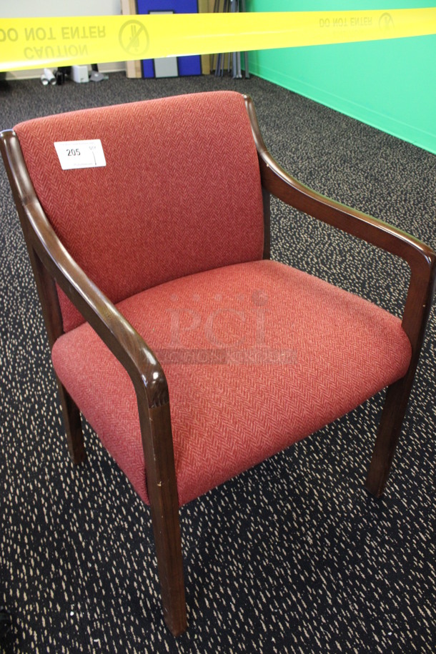 Orange Dining Height Chair w/ Arm Rests on Wood Pattern Legs. 23x20x31. (2nd Floor: Room 220)  - Image 2 of 4