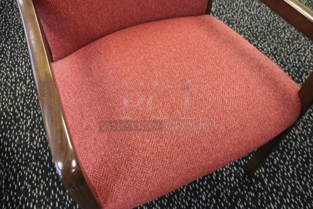 Orange Dining Height Chair w/ Arm Rests on Wood Pattern Legs. 23x20x31. (2nd Floor: Room 220)  - Image 3 of 4