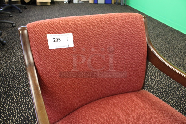 Orange Dining Height Chair w/ Arm Rests on Wood Pattern Legs. 23x20x31. (2nd Floor: Room 220)  - Image 4 of 4