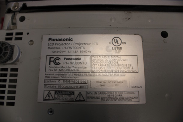 4 Panasonic Model PT-FW300NTU LCD Projectors. 100-240 Volts, 1 Phase. 17x13x5. 4 Times Your Bid! (2nd Floor: Room 220) - Image 4 of 5