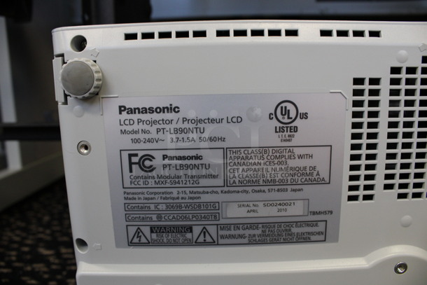 Panasonic Model PT-LB90NTU LCD Projector. 100-240 Volts, 1 Phase. 14.5x9.5x4. (2nd Floor: Room 220) - Image 4 of 4