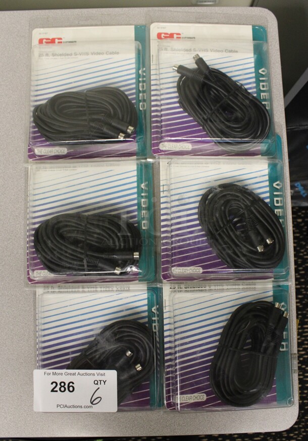 6 BRAND NEW GC Electronics 25 Foot Shielded S-VHS Video Cables. 6 Times Your Bid! (2nd Floor: Room 220)