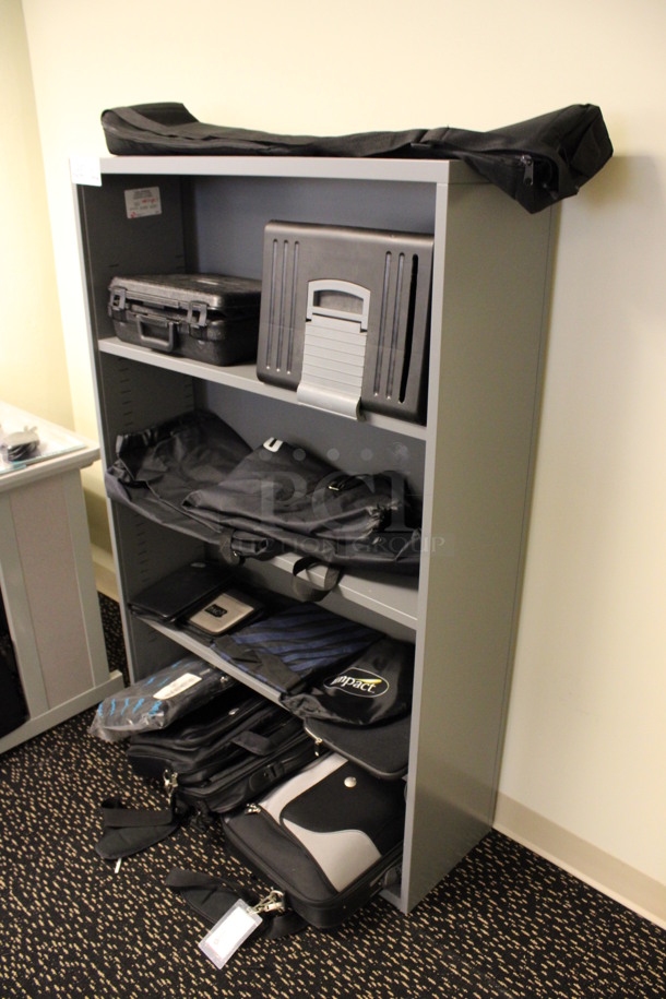 ALL ONE MONEY! Lot of Various Laptop Bags, Hard Cases and Bags on Gray Metal Bookshelf! 36x12x54.5. (2nd Floor: Room 220) - Image 2 of 5