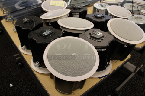 10 Tannoy Model CVS 6 Ceiling Loudspeakers w/ Metal Flush Ceiling Mount Brackets. 11x11x10. 10 Times Your Bid! (2nd Floor: Room 220)
