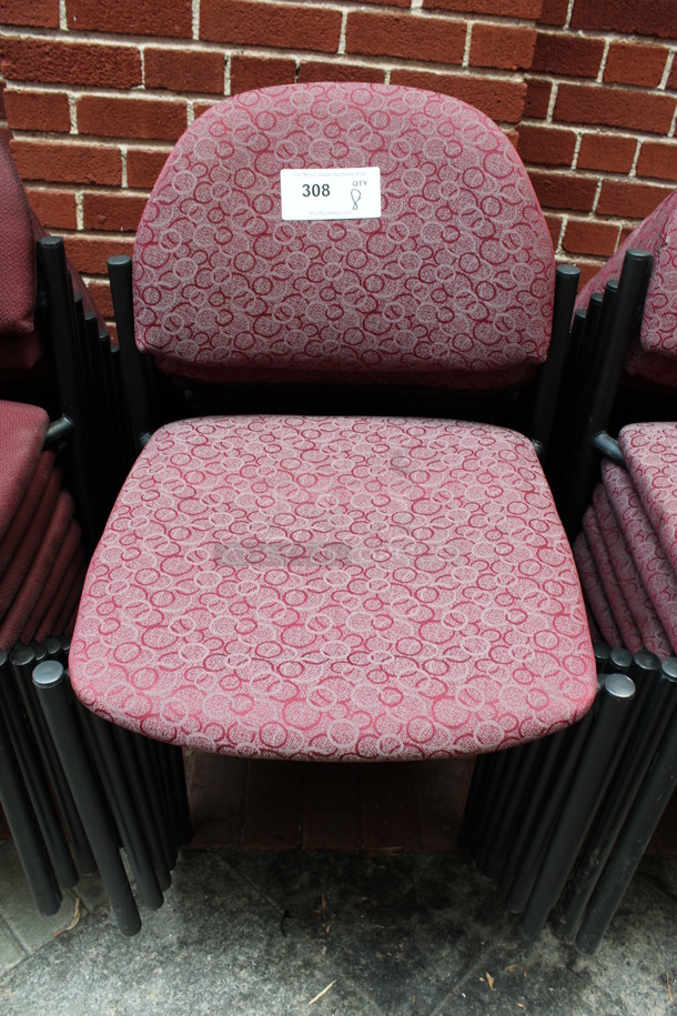 8 Maroon Patterned Chairs. 19x16x32. 8 Times Your Bid! (Atrium)