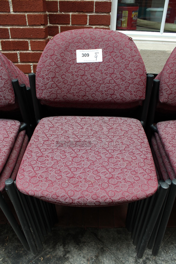 9 Maroon Patterned Chairs. 19x16x32. 9 Times Your Bid! (Atrium)