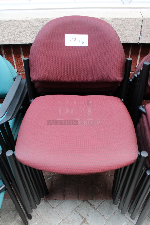 7 Maroon Patterned Chairs. 19x16x32. 7 Times Your Bid! (Atrium)
