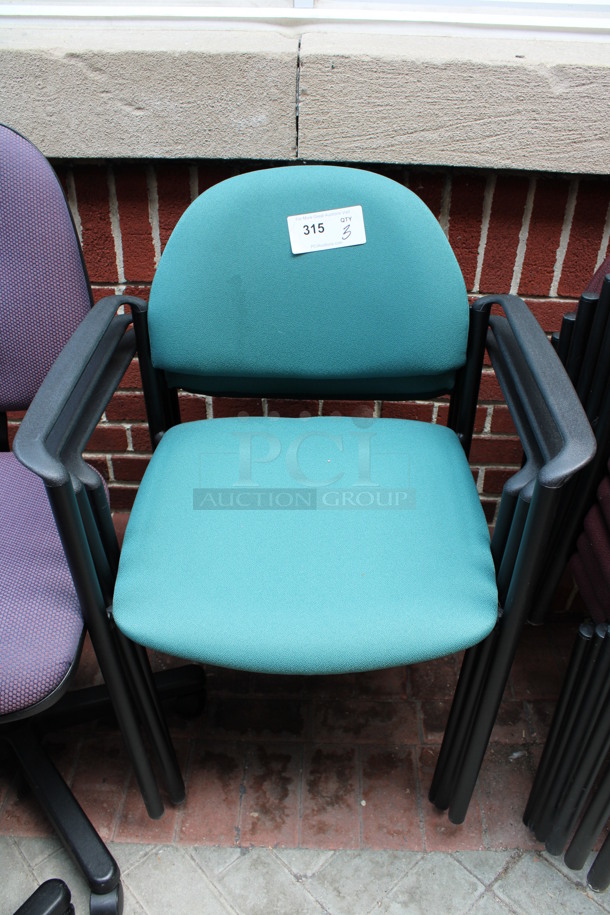 3 Green Chairs w/ Arm Rests. 23x17x31. 3 Times Your Bid! (Atrium)