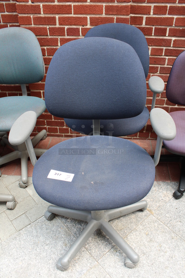 2 Blue Office Chairs w/ Arm Rests on Casters. 27x22x39. 2 Times Your Bid! (Atrium)