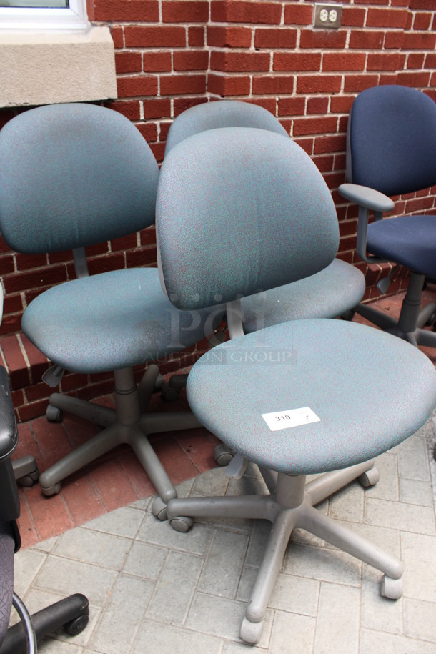 3 Patterned Blue Office Chairs on Casters. 21x22x39. 3 Times Your Bid! (Atrium) - Image 2 of 3