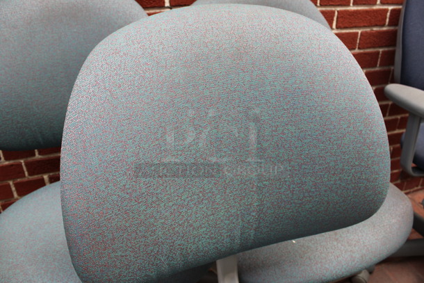 3 Patterned Blue Office Chairs on Casters. 21x22x39. 3 Times Your Bid! (Atrium) - Image 3 of 3