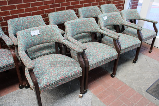 5 Floral Patterned Chairs w/ Arm Rests, Wood Patterned Legs and Nailhead Trim on Casters. 24x21x31. 5 Times Your Bid! (Atrium) - Image 2 of 5