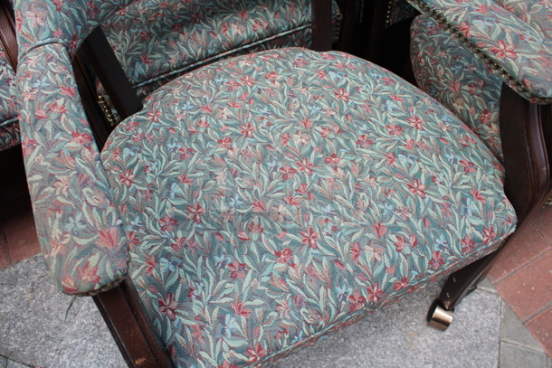 5 Floral Patterned Chairs w/ Arm Rests, Wood Patterned Legs and Nailhead Trim on Casters. 24x21x31. 5 Times Your Bid! (Atrium) - Image 3 of 5