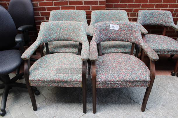 4 Floral Patterned Chairs w/ Arm Rests and Nailhead Trim on Wood Patterned Legs. 24x21x31. 4 Times Your Bid! (Atrium) - Image 1 of 5