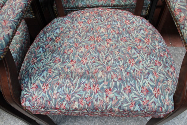 4 Floral Patterned Chairs w/ Arm Rests and Nailhead Trim on Wood Patterned Legs. 24x21x31. 4 Times Your Bid! (Atrium) - Image 3 of 5