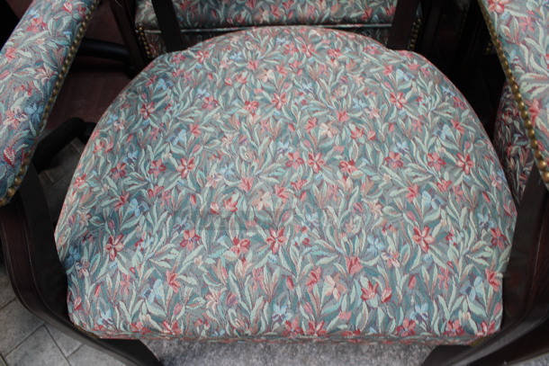 4 Floral Patterned Chairs w/ Arm Rests and Nailhead Trim on Wood Patterned Legs. 24x21x31. 4 Times Your Bid! (Atrium) - Image 4 of 5