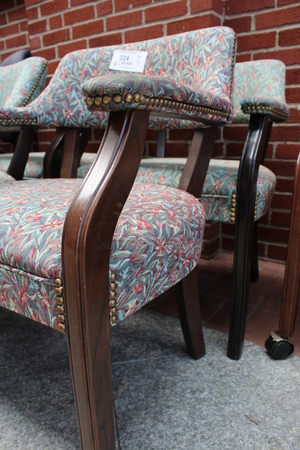 4 Floral Patterned Chairs w/ Arm Rests and Nailhead Trim on Wood Patterned Legs. 24x21x31. 4 Times Your Bid! (Atrium) - Image 5 of 5