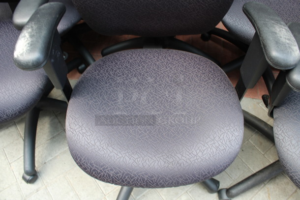 4 Purple Patterned Office Chairs w/ Arm Rests on Casters. 23x21x39. 4 Times Your Bid! (Atrium) - Image 3 of 4