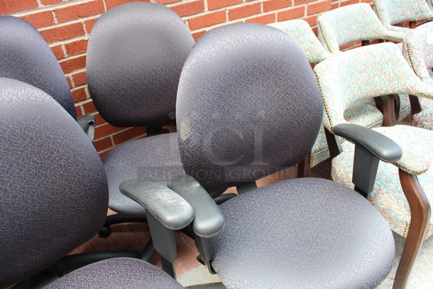 4 Purple Patterned Office Chairs w/ Arm Rests on Casters. 23x21x39. 4 Times Your Bid! (Atrium) - Image 4 of 4