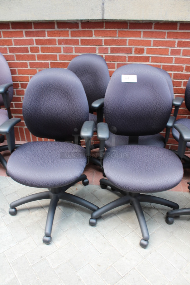 4 Purple Patterned Office Chairs w/ Arm Rests on Casters. 23x21x39. 4 Times Your Bid! (Atrium) - Image 2 of 5