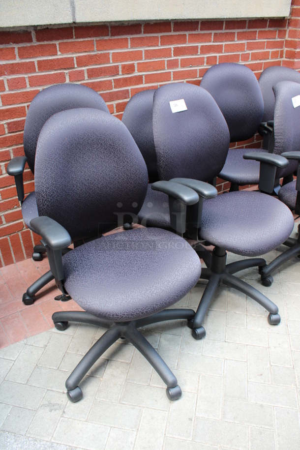 4 Purple Patterned Office Chairs w/ Arm Rests on Casters. 23x21x39. 4 Times Your Bid! (Atrium) - Image 3 of 5