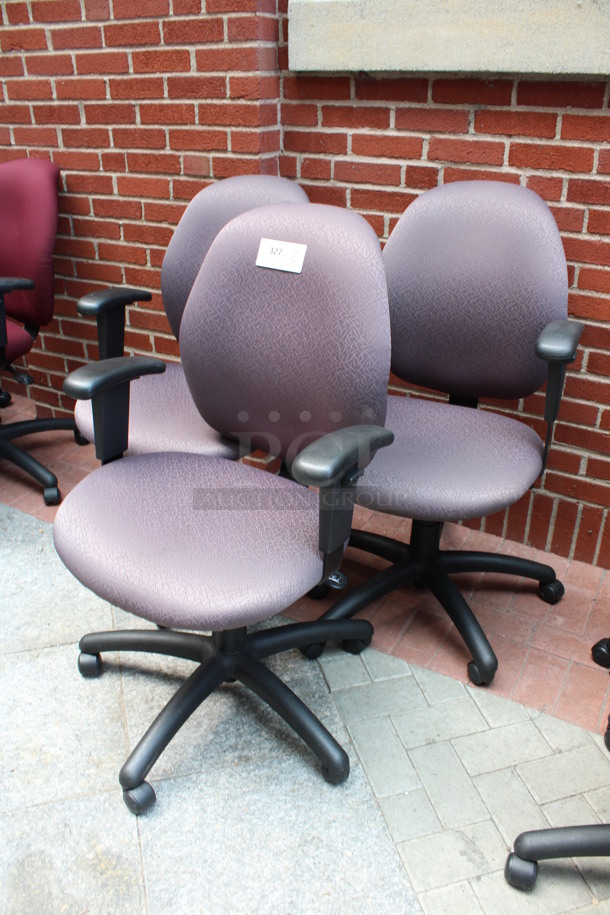 3 Purple Patterned Office Chairs w/ Arm Rests on Casters. 23x21x39. 3 Times Your Bid! (Atrium) - Image 3 of 4