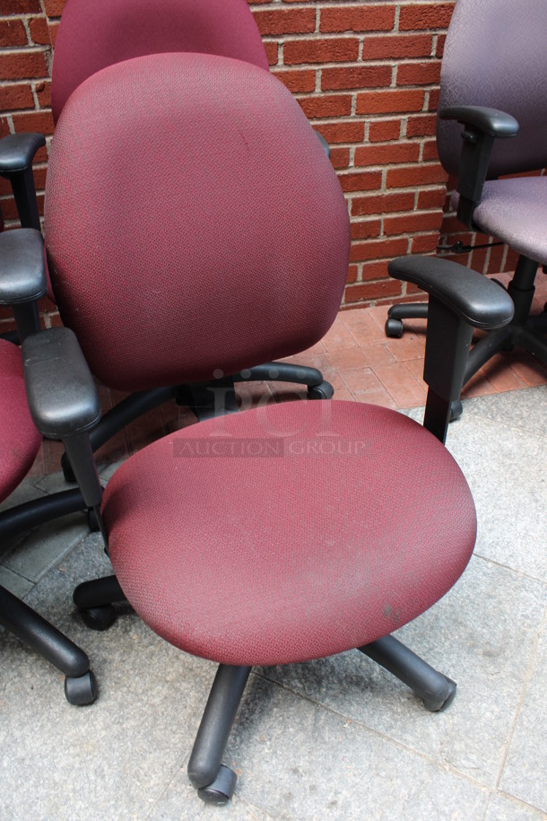 4 Red Office Chairs w/ Arm Rests on Casters. Includes 25x21x39. 4 Times Your Bid! (Atrium) - Image 2 of 4