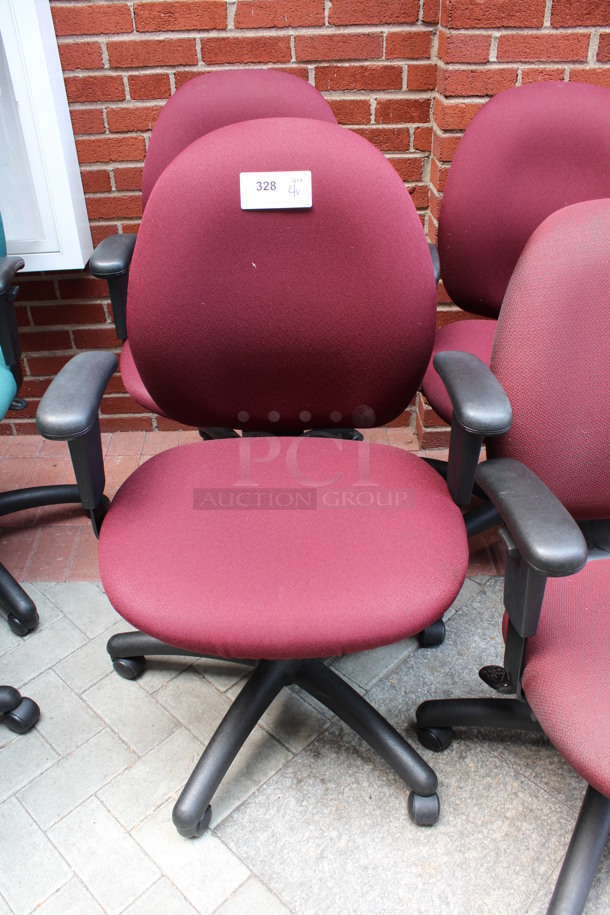 4 Red Office Chairs w/ Arm Rests on Casters. Includes 25x21x39. 4 Times Your Bid! (Atrium) - Image 3 of 4