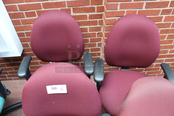 4 Red Office Chairs w/ Arm Rests on Casters. Includes 25x21x39. 4 Times Your Bid! (Atrium) - Image 4 of 4