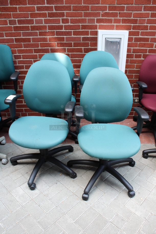 4 Teal Office Chairs w/ Arm Rests on Casters. 24x22x38. 4 Times Your Bid! (Atrium)