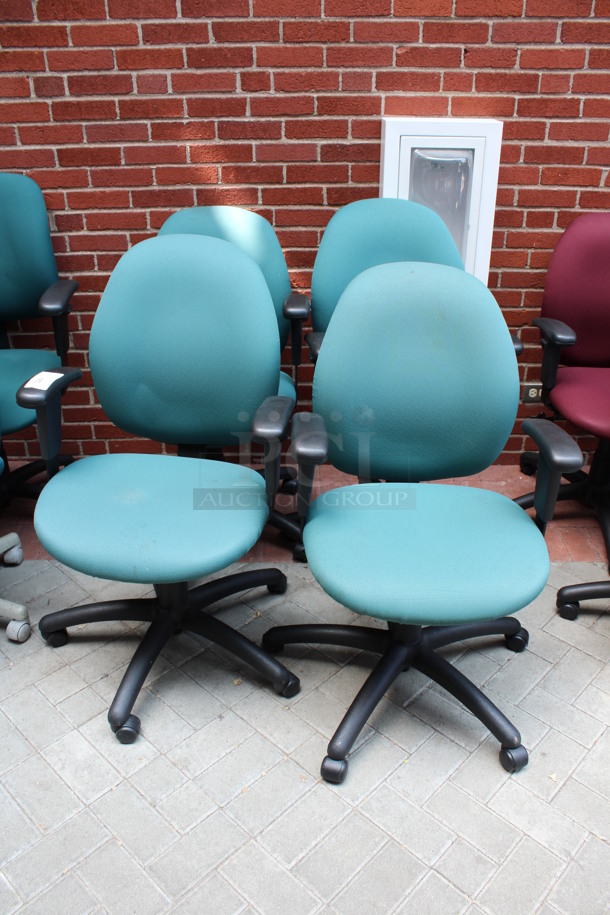 4 Teal Office Chairs w/ Arm Rests on Casters. 24x22x38. 4 Times Your Bid! (Atrium) - Image 1 of 4