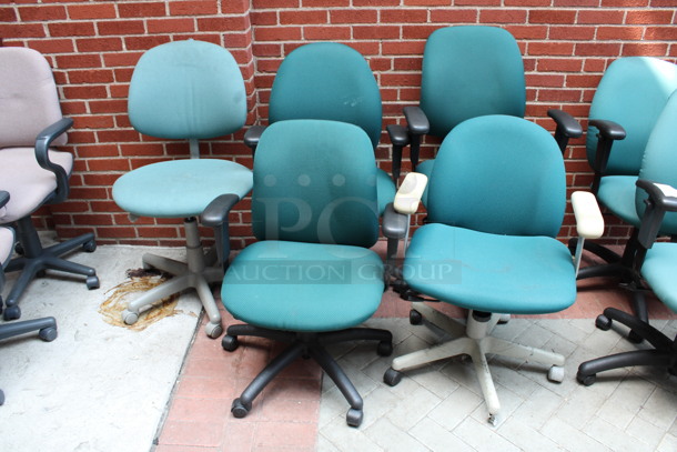 5 Various Teal Office Chairs w/ Arm Rests on Casters. Includes 25x19x33. 5 Times Your Bid! (Atrium)