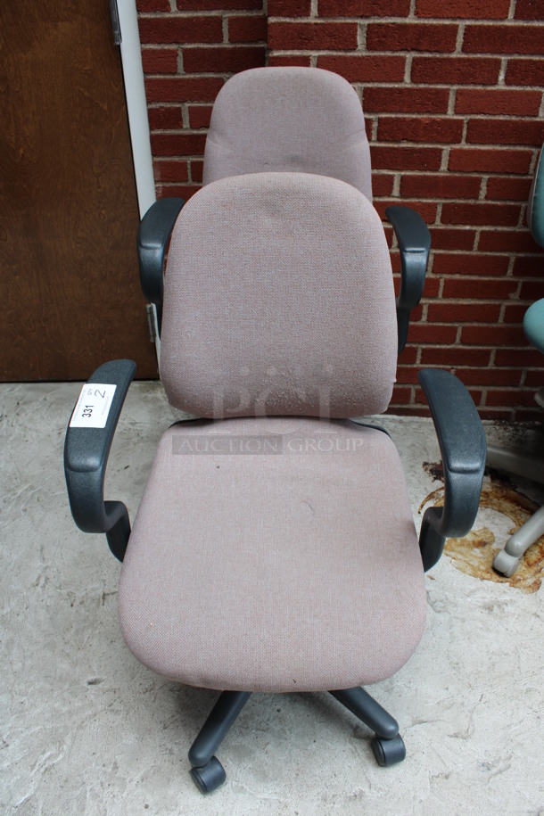 2 Pink/Tan Office Chairs w/ Arm Rests on Casters. 24x20x38. 2 Times Your Bid! (Atrium)