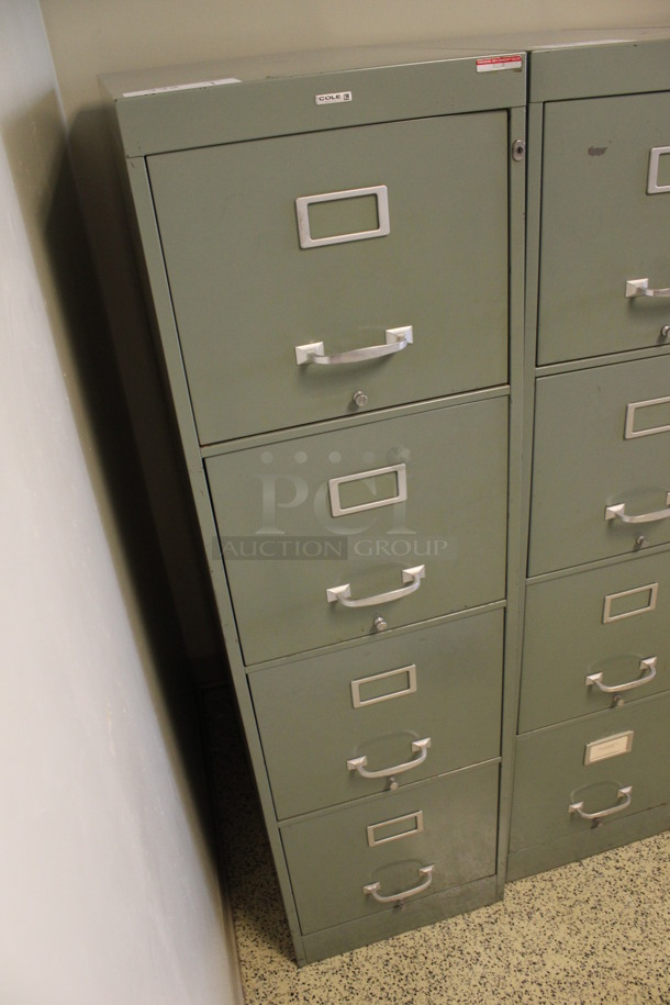 Cole Green Metal 4 Drawer Filing Cabinet. Locked. 15x27x52.5. (Hallways Straight Off Of Atrium) - Image 3 of 4