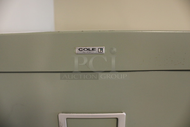 Cole Green Metal 4 Drawer Filing Cabinet. Locked. 15x27x52.5. (Hallways Straight Off Of Atrium) - Image 4 of 4