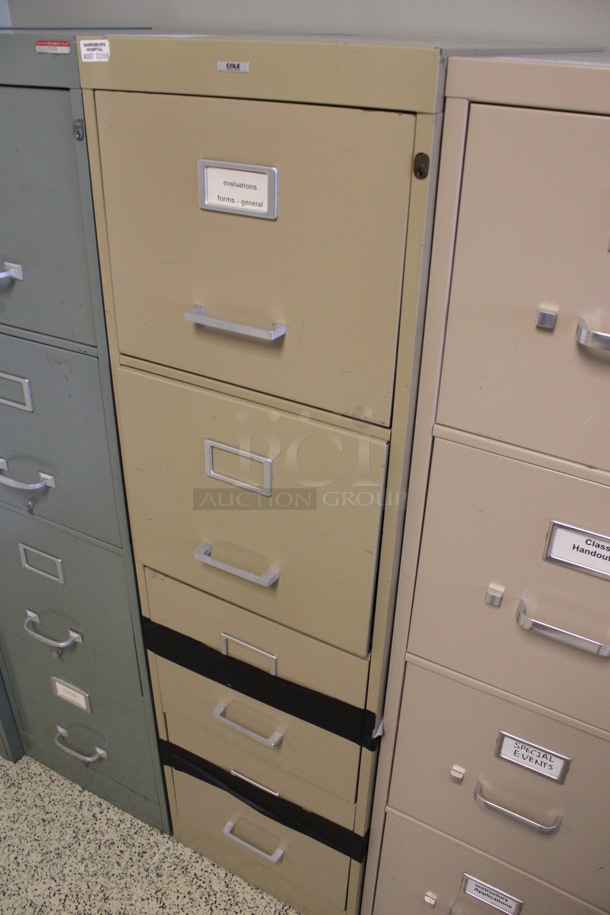 Cole Tan Metal 4 Drawer Filing Cabinet. Locked. 15x27x52.5. (Hallways Straight Off Of Atrium) - Image 2 of 4