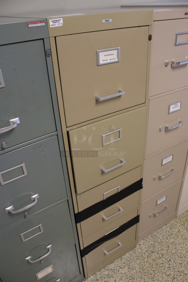 Cole Tan Metal 4 Drawer Filing Cabinet. Locked. 15x27x52.5. (Hallways Straight Off Of Atrium) - Image 3 of 4