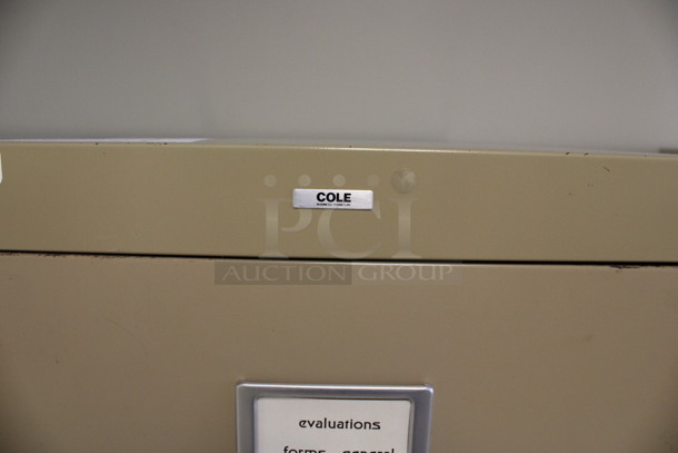 Cole Tan Metal 4 Drawer Filing Cabinet. Locked. 15x27x52.5. (Hallways Straight Off Of Atrium) - Image 4 of 4