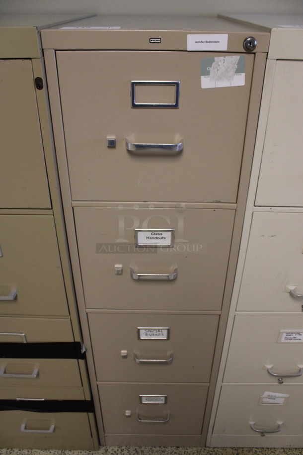Hon Tan Metal 4 Drawer Filing Cabinet. 15x27x52.5. (Hallways Straight Off Of Atrium) - Image 1 of 7