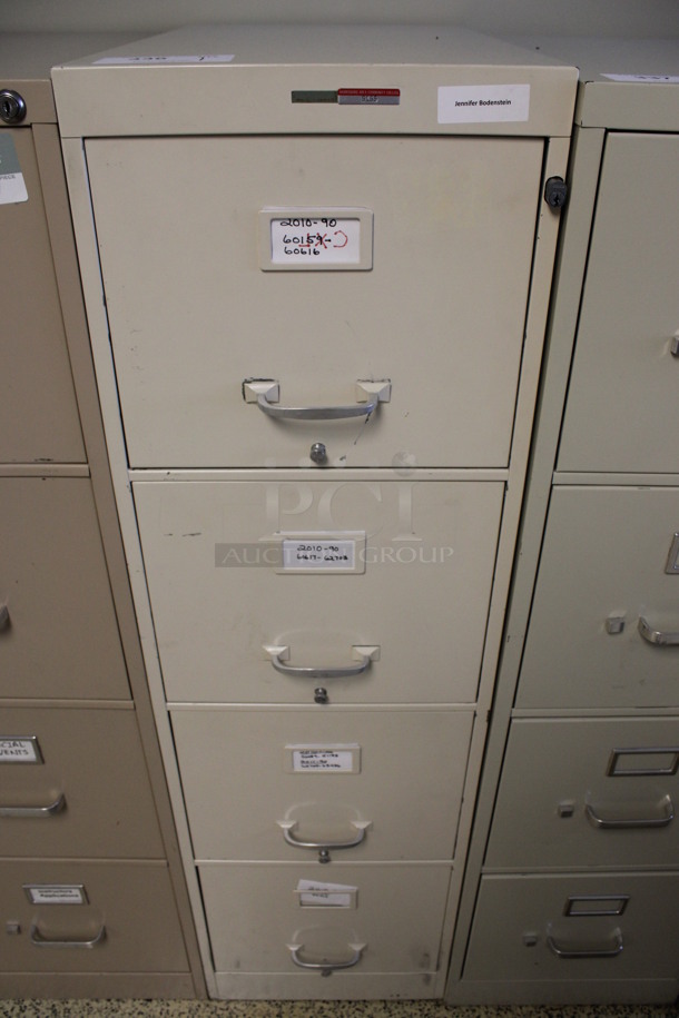 Tan Metal 4 Drawer Filing Cabinet. 15x27x52.5. (Hallways Straight Off Of Atrium)