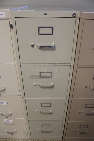 Hon Tan Metal 4 Drawer Filing Cabinet. 15x27x52.5. (Hallways Straight Off Of Atrium)