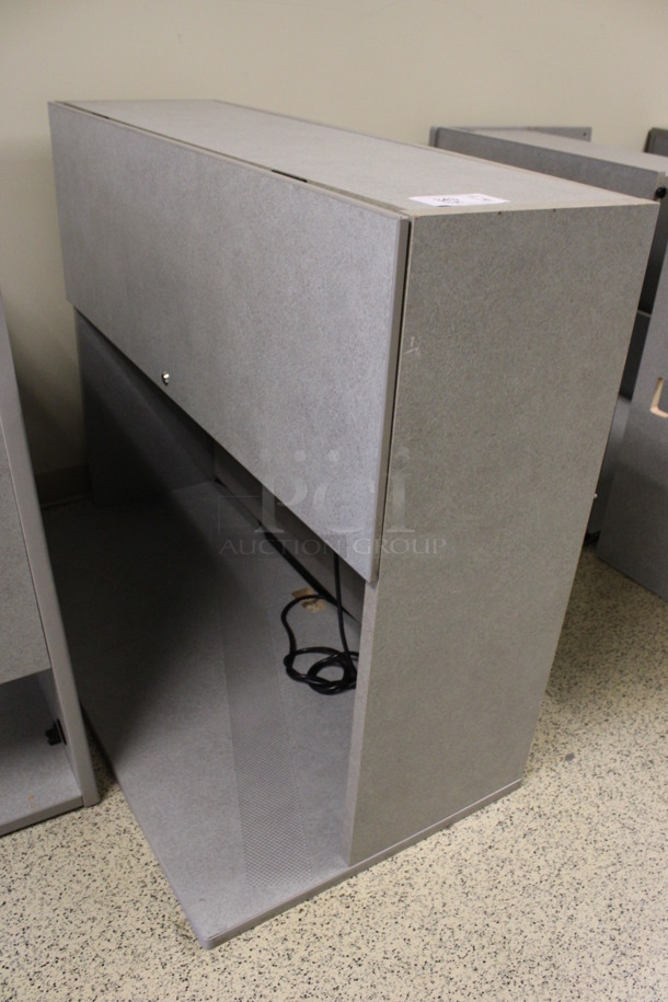ALL ONE MONEY! Lot of Disassembled Gray Desk Set Up. Pieces; Corner Desk, Desk w/ 3 Drawer Filing Cabinet, Desk w/ 2 Drawer Cabinet and Hutch! 36x24x29, 36x36x29, 48x24x29, 48x24x38.5. (Hallways Straight Off Of Atrium) - Image 5 of 6