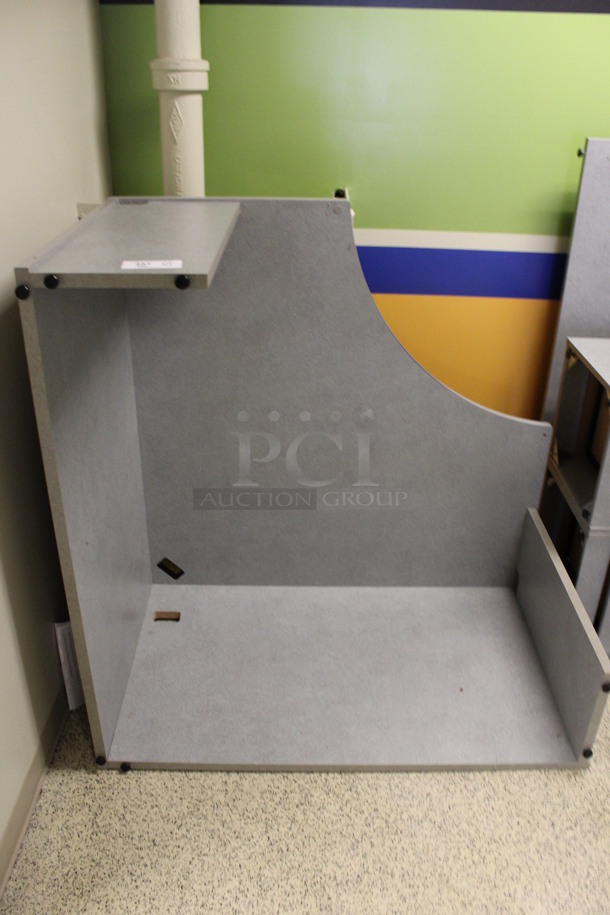 ALL ONE MONEY! Lot of Disassembled Gray Desk Set Up. Pieces; Corner Desk, Desk w/ Various Filing Cabinet, Table, and Hutch! 48x48x29, 54x24x29, 72x48x29, 54x15x37.5, 36x15x37.5. (Hallways Straight Off Of Atrium) - Image 2 of 5
