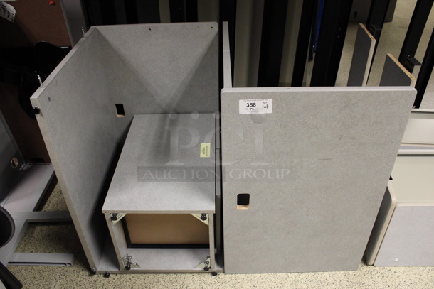 ALL ONE MONEY! Lot of Gray Desk Pieces; Desk w/ 3 Drawer Filing Cabinet, Desk w/ 2 Drawer Cabinet and 2 Hutches! 36x24x29, 36x24x29, 34.5x15.5x34.5, 34.5x15.5x34.5. (Hallways Straight Off Of Atrium) - Image 4 of 5