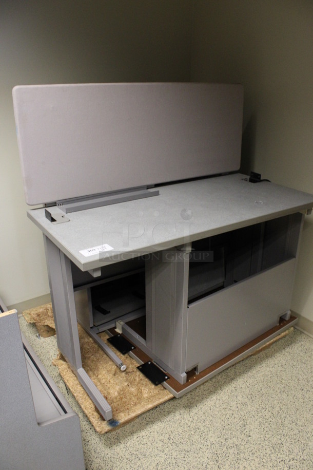 ALL ONE MONEY! Lot of Gray Desk Set Up Pieces; 2 Desks, Hutch. 48x24x50, 36x24x29, 36x36x29, 47x15.5x34.5. (Hallways Straight Off Of Atrium) - Image 2 of 4