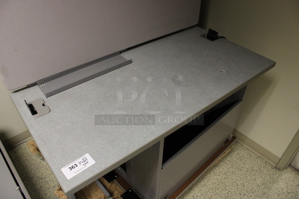 ALL ONE MONEY! Lot of Gray Desk Set Up Pieces; 2 Desks, Hutch. 48x24x50, 36x24x29, 36x36x29, 47x15.5x34.5. (Hallways Straight Off Of Atrium) - Image 3 of 4