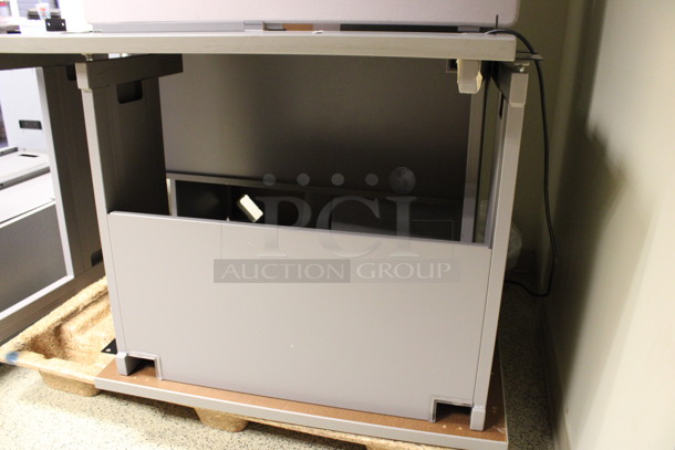 ALL ONE MONEY! Lot of Gray Desk Set Up Pieces; 2 Desks, Hutch. 48x24x50, 36x24x29, 36x36x29, 47x15.5x34.5. (Hallways Straight Off Of Atrium) - Image 4 of 4