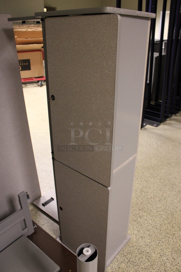ALL ONE MONEY! Lot of Gray Desk Set Up Pieces; 2 Desks, Table and Hutch. 58.5x15.5x34.5, 60x24x29, 36x36x29, 48x24x29. (Hallways Straight Off Of Atrium) - Image 4 of 7