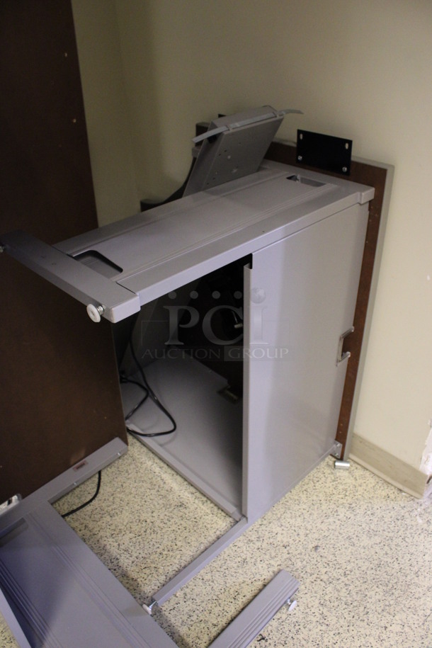 ALL ONE MONEY! Lot of Gray Desk Set Up Pieces; 2 Desks, Table and Hutch. 58.5x15.5x34.5, 60x24x29, 36x36x29, 48x24x29. (Hallways Straight Off Of Atrium) - Image 7 of 7