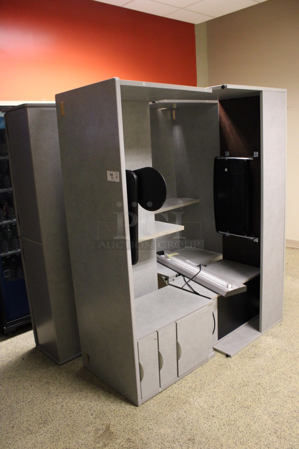 ALL ONE MONEY! Lot of Gray Desk Set Up Pieces; 3 Desks w/ Filing Cabinet and Hutch. 72x24x29, 70.5x15.5x34.5 (Hallways Straight Off Of Atrium) - Image 2 of 7
